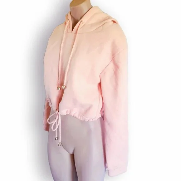 Y2k, pale / pastel / baby pink, cropped, hooded, 3/4 sleeve, jumper fits AU 8-12 - Picture 11 of 12